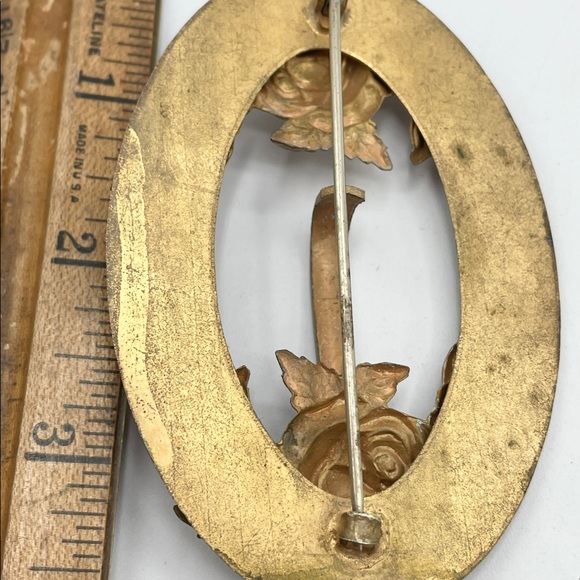 Antique brass flower floral buckle brooch sash pin - Picture 5 of 5